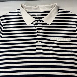 J.Crew XL Navy Striped Polo‎ Shirt Classic Fit Cotton Preppy Nautical Pocket